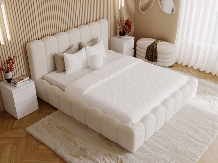 Łóżko tapicerowane z pojemnikiem i stelażem 180x200 Smile Kremowe