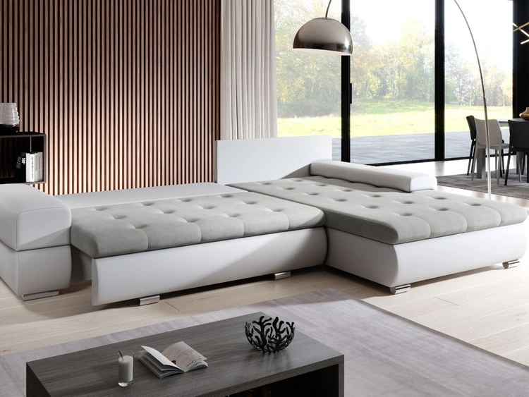 Narożnik L uniwersalny z funkcją spania i pojemnikiem Sonia Czarny, Biały