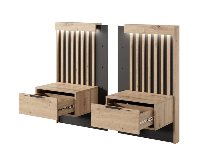 Zestaw dwóch stolików nocnych Turia Dąb Artisan, Antracyt