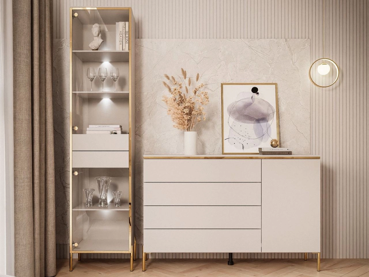 Zestaw mebli do salonu z oświetleniem LED w stylu glamour Evare Kaszmir