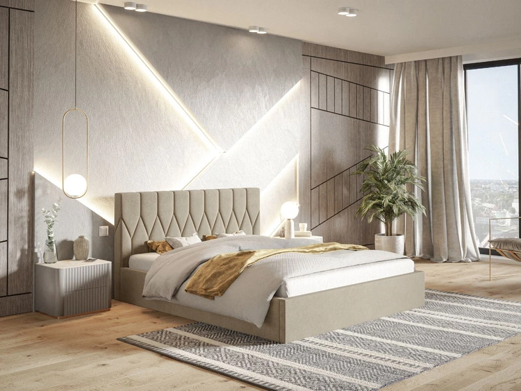 Łóżko tapicerowane z pojemnikiem i stelażem 180x200 Gaja Beżowe