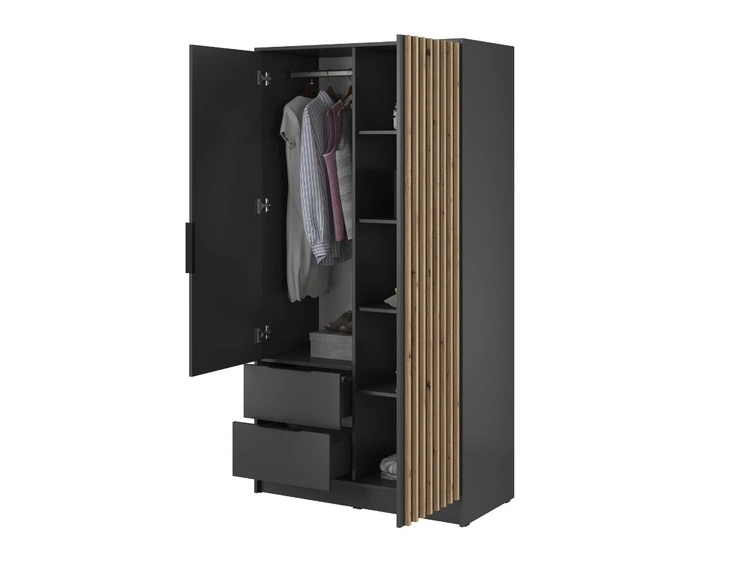 Szafa dwudrzwiowa z drzwiami uchylnymi 105 cm Macron Grafitowa z lamelami