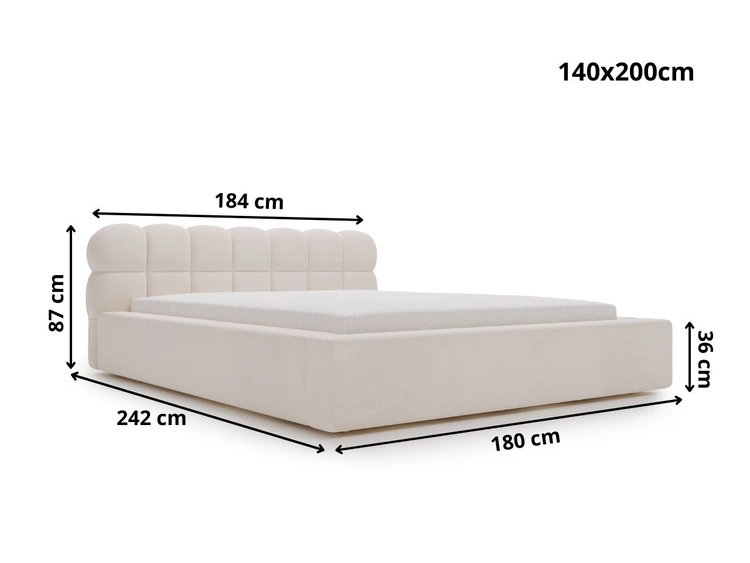 Łóżko tapicerowane z pojemnikiem i stelażem 140x200 Plaza Czarne