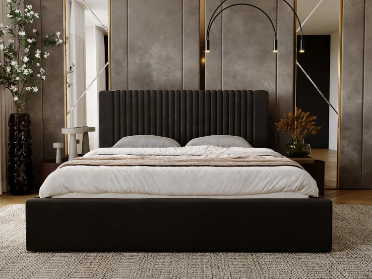 Łóżko tapicerowane z pojemnikiem i stelażem 200x200 Malmo Brązowy