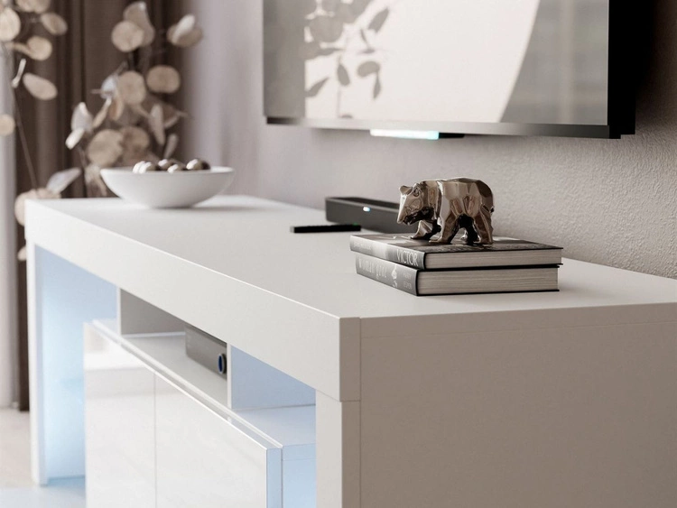 Wisząca szafka RTV pod telewizor z drzwiczkami z nadstawką Nodoo Biały połysk