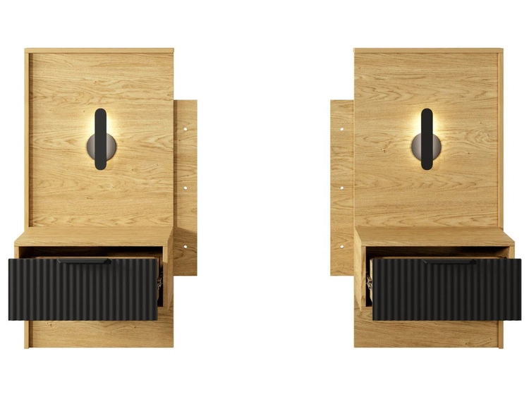 Zestaw dwóch stolików nocnych Bolzano Dąb Bałtycki, Czarny