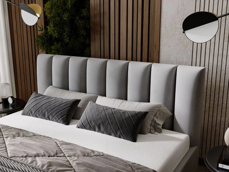 Łóżko tapicerowane z pojemnikiem i stelażem 180x200 Neos Szare