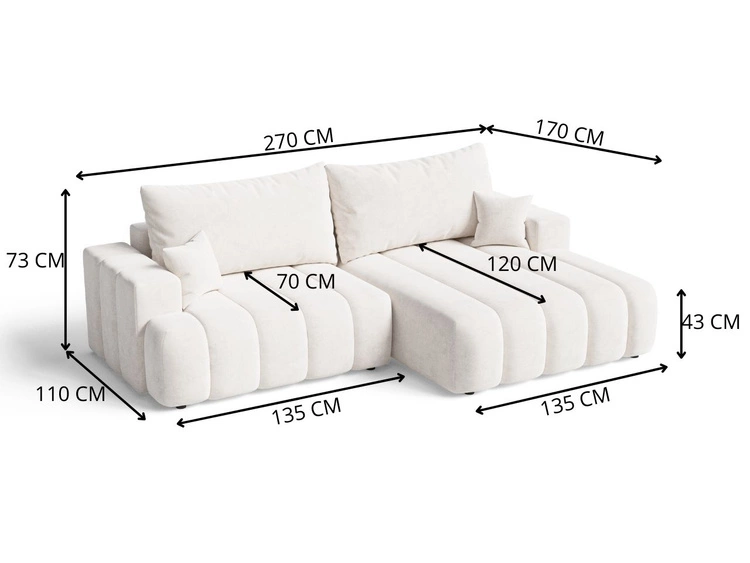 Narożnik L Prawy z funkcją spania i pojemnikiem Caleo Beżowy