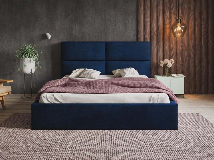 Łóżko tapicerowane z pojemnikiem i stelażem 120x200 Marad granatowe