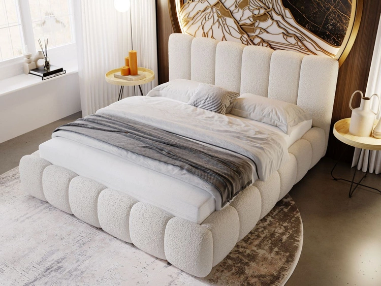 Łóżko tapicerowane z pojemnikiem i stelażem 180x200 Cloud beżowe