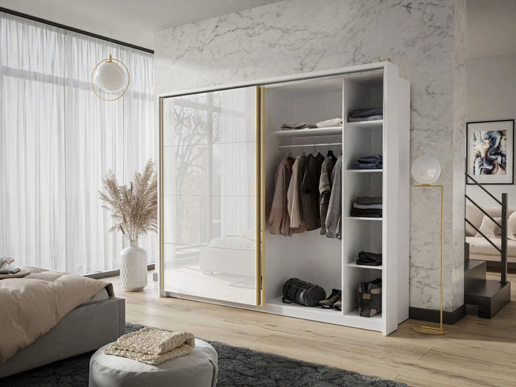 Szafa dwudrzwiowa z drzwiami przesuwnymi i nadstawką 254 cm Noaé Biały połysk