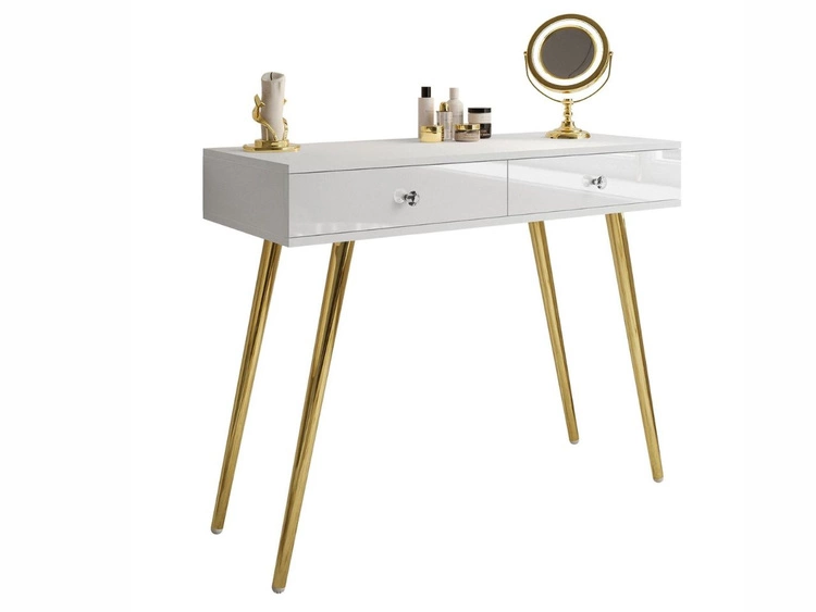Konsola glamour z szufladami i kryształowymi uchwytami Olivine biały połysk