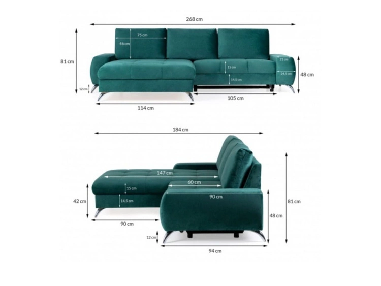 Narożnik L Prawy z funkcją spania i pojemnikiem Tonny Żółty