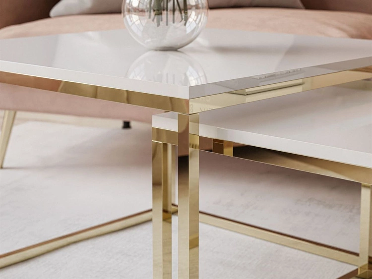 Stolik kawowy na złotym stelażu Asumi Biały Połysk 36x42