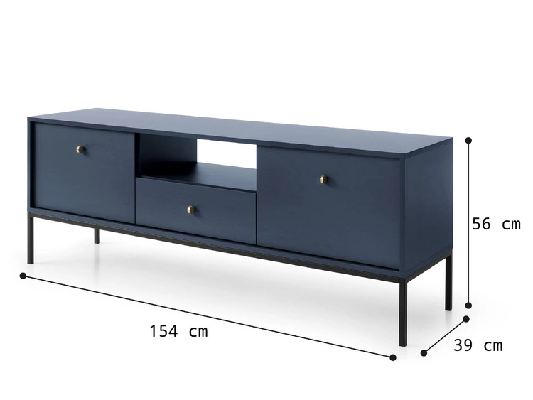 Szafka pod telewizor z szufladami i drzwiczkami na czarnych nóżkach Amor Granatowa