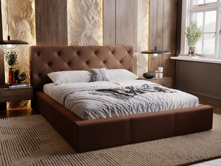 Łóżko tapicerowane z pojemnikiem i stelażem 200x200 Milano Brązowe