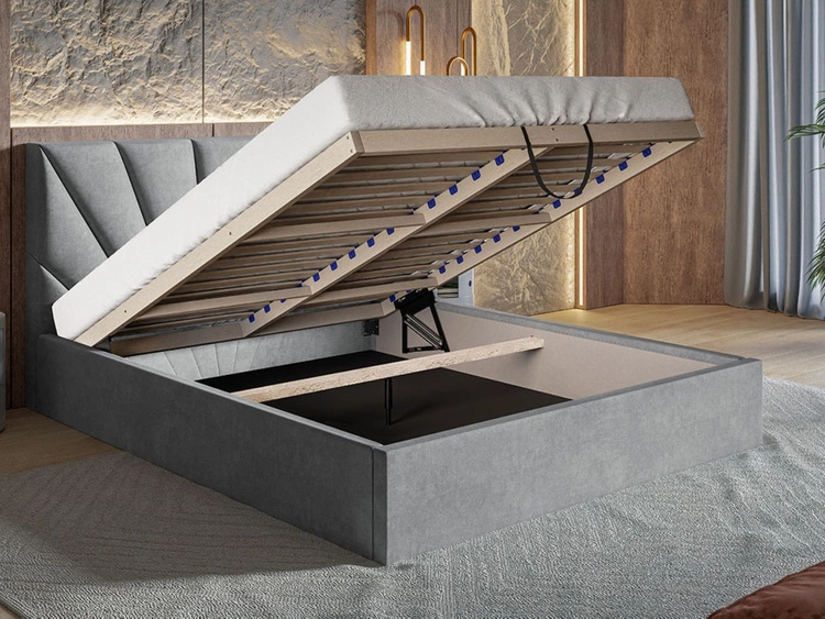 Łóżko tapicerowane z pojemnikiem i stelażem 120x200 Orlo ciemnoszare