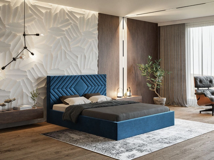 Łóżko tapicerowane z pojemnikiem i stelażem 120x200 Loris Ciemnoniebieskie