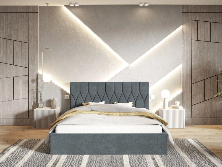 Łóżko tapicerowane z pojemnikiem i stelażem 180x200 Gaja Ciemnoszare