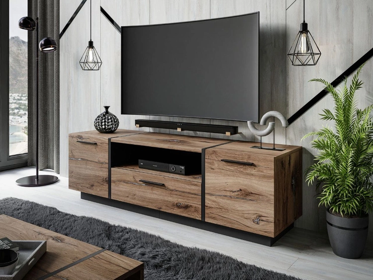 Zestaw mebli do salonu w stylu loftowym Lunelie Dąb Flagstaff