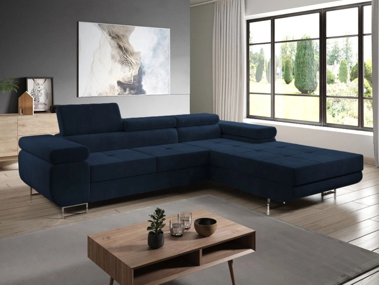 Narożnik L prawy z funkcją spania i pojemnikiem Solam Ciemny niebieski