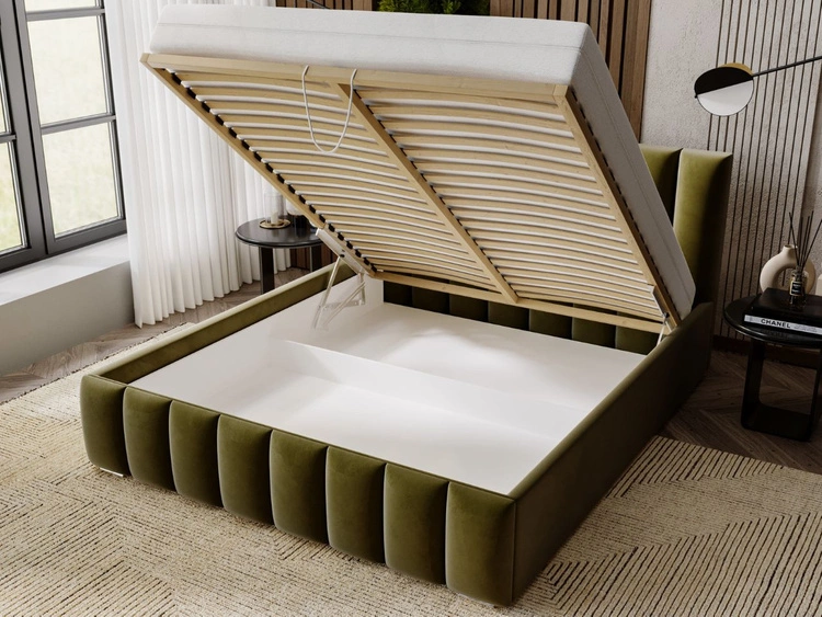 Łóżko tapicerowane z pojemnikiem i stelażem 120x200 Neos Zielone