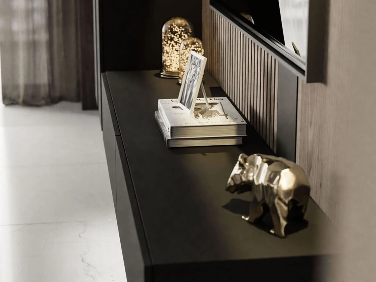 Meblościanka wisząca z oświetleniem LED do salonu Sorelle Czarny mat