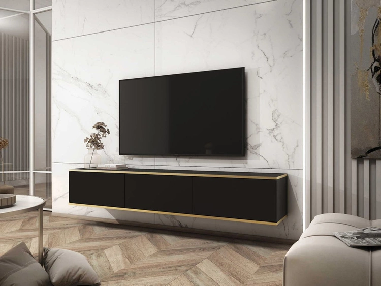 Szafka wisząca pod telewizor z drzwiczkami z gładkim frontem 175 cm Diolo Czarna