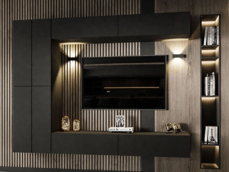 Meblościanka RTV wisząca do salonu Sorelle Czarny mat