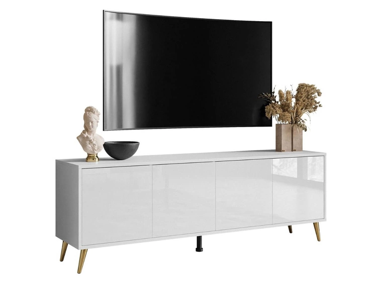 Szafka RTV pod telewizor z drzwiczkami na złotych nogach Vivance Biały połysk
