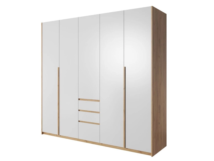 Szafa pięciodrzwiowa z drzwiami uchylnymi Baffi Dąb Craft Złoty, Biała
