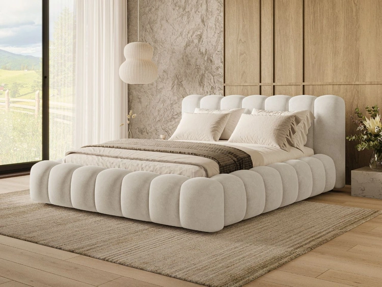 Łóżko tapicerowane z pojemnikiem i stelażem 180x200 Averia Beżowy