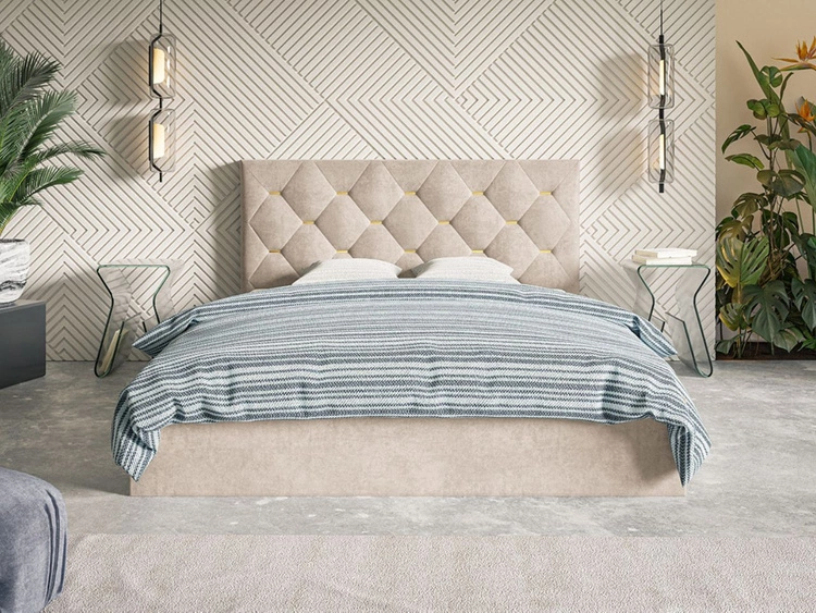 Łóżko tapicerowane z pojemnikiem i stelażem 140x200 Salento beżowe