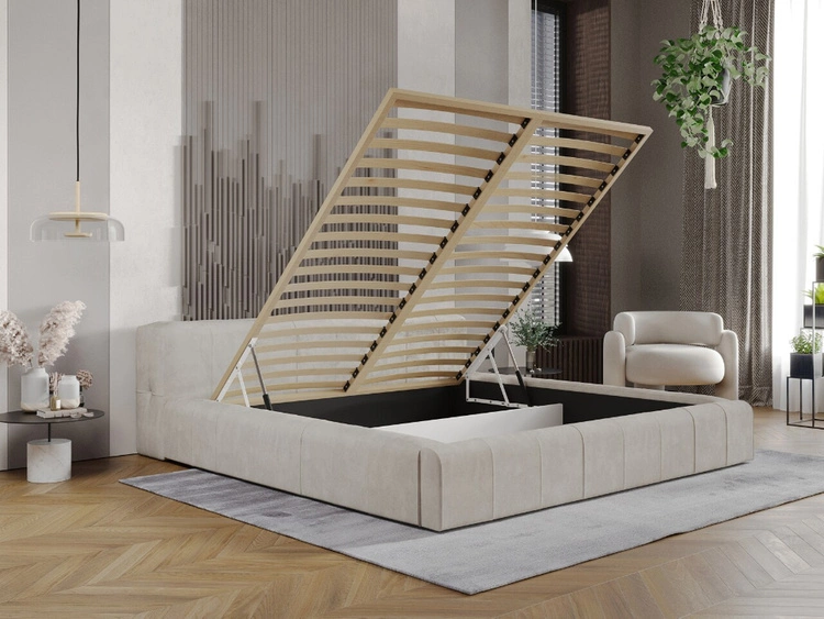 Łóżko tapicerowane z pojemnikiem i stelażem 180x200 Lipari beż