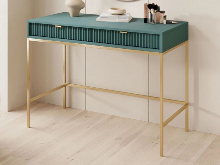 Toaletka ze złotymi metalowymi nogami Amber zielona