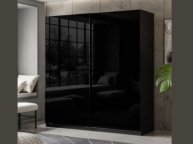 Szafa dwudrzwiowa z drzwiami przesuwnymi 194 cm Nuveo Czarny połysk