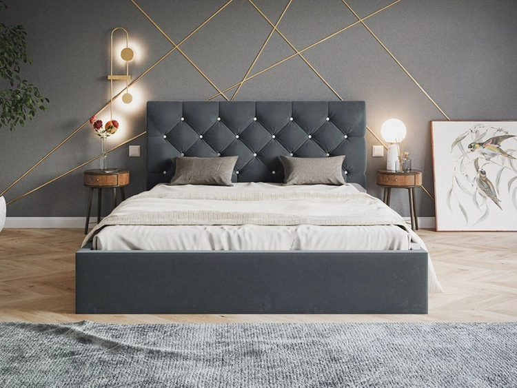 Łóżko tapicerowane z pojemnikiem i stelażem 120x200 Selva Ciemny szary