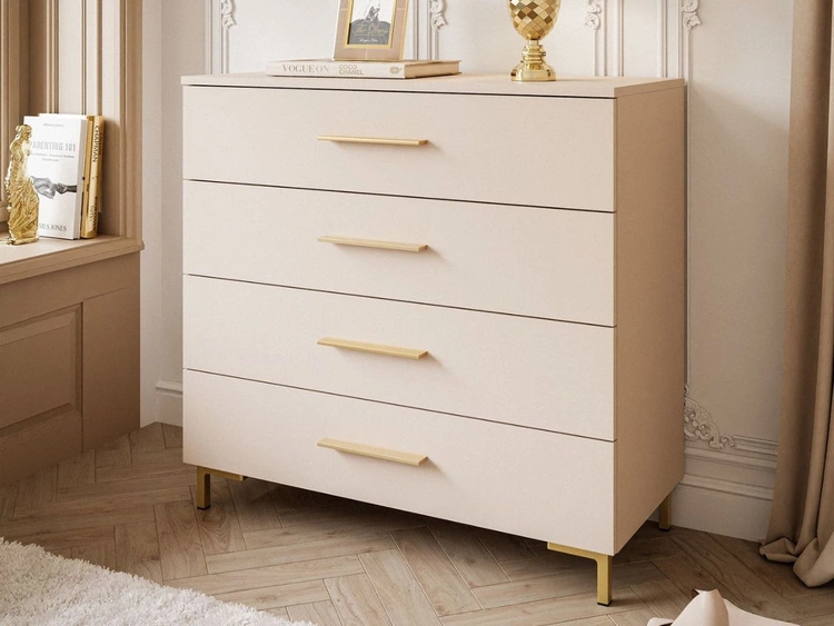 Komoda z szufladami i oświetleniem LED na złotych nogach Nuveo Kaszmir