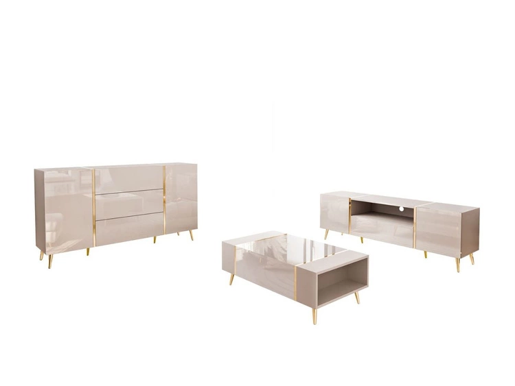 Zestaw mebli do salonu w stylu glamour na złotych nóżkach Lunelie Kaszmir