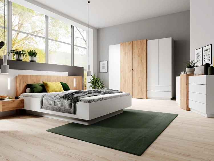 Szafa pięciodrzwiowa z drzwiami uchylnymi Morten Biała, Dąb Craft Złoty