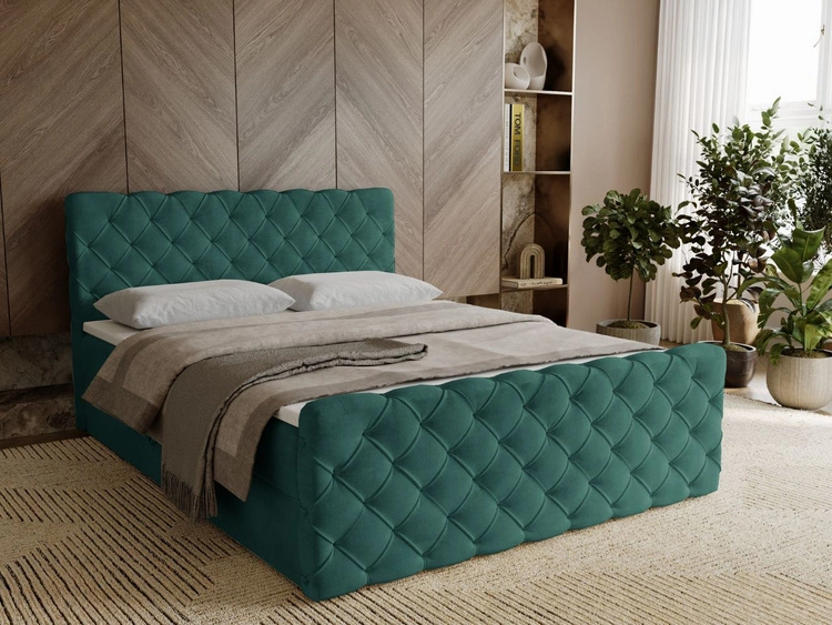 Łóżko kontynentalne z pojemnikiem na pościel 180x200 Lunaris Zielone