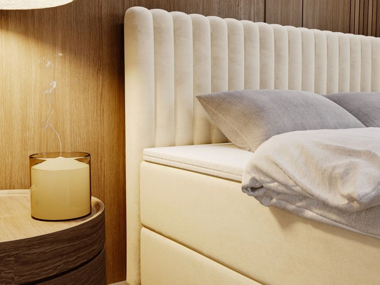 Łóżko kontynentalne z pojemnikiem na pościel 180x200 Marbella beżowe