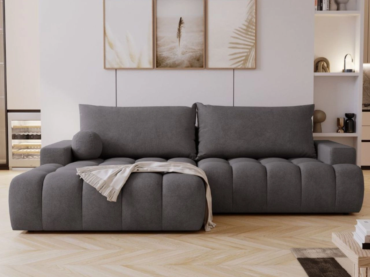 Narożnik L z funkcją spania i pojemnikiem Havi Lewy Grafitowy