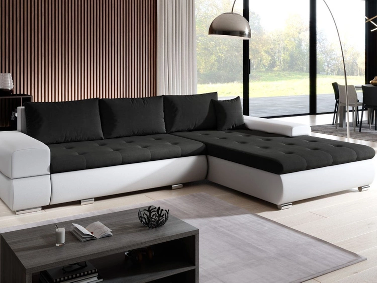 Narożnik L uniwersalny z funkcją spania i pojemnikiem Sonia Czarny, Biały