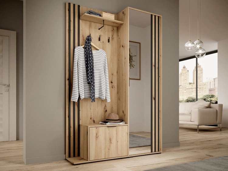 Garderoba z lustrem Macron Dąb Artisan z lamelami