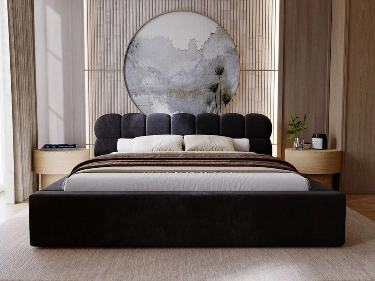 Łóżko tapicerowane z pojemnikiem i stelażem 160x200 Plaza Czarne