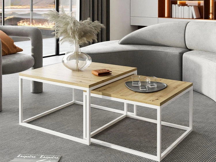 Zestaw mebli do salonu w loftowym stylu Asumi Biały i dąb wotan