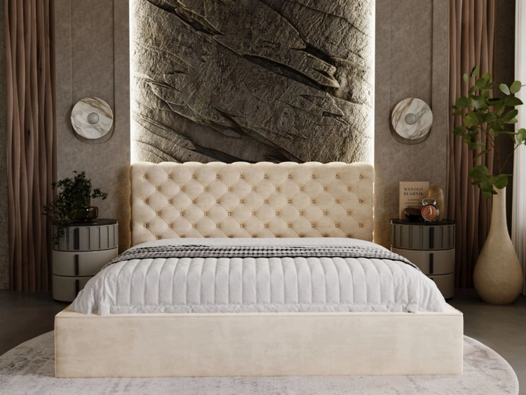 Łóżko tapicerowane z pojemnikiem i stelażem 120x200 Apollo Beżowe