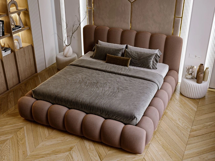 Łóżko tapicerowane z pojemnikiem i stelażem 140x200 Averia Brązowy