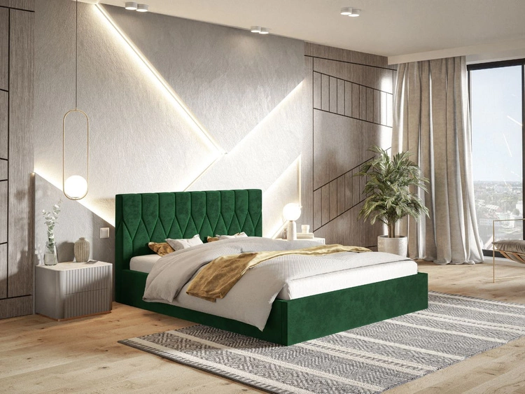 Łóżko tapicerowane z pojemnikiem i stelażem 160x200 Gaja Zielone